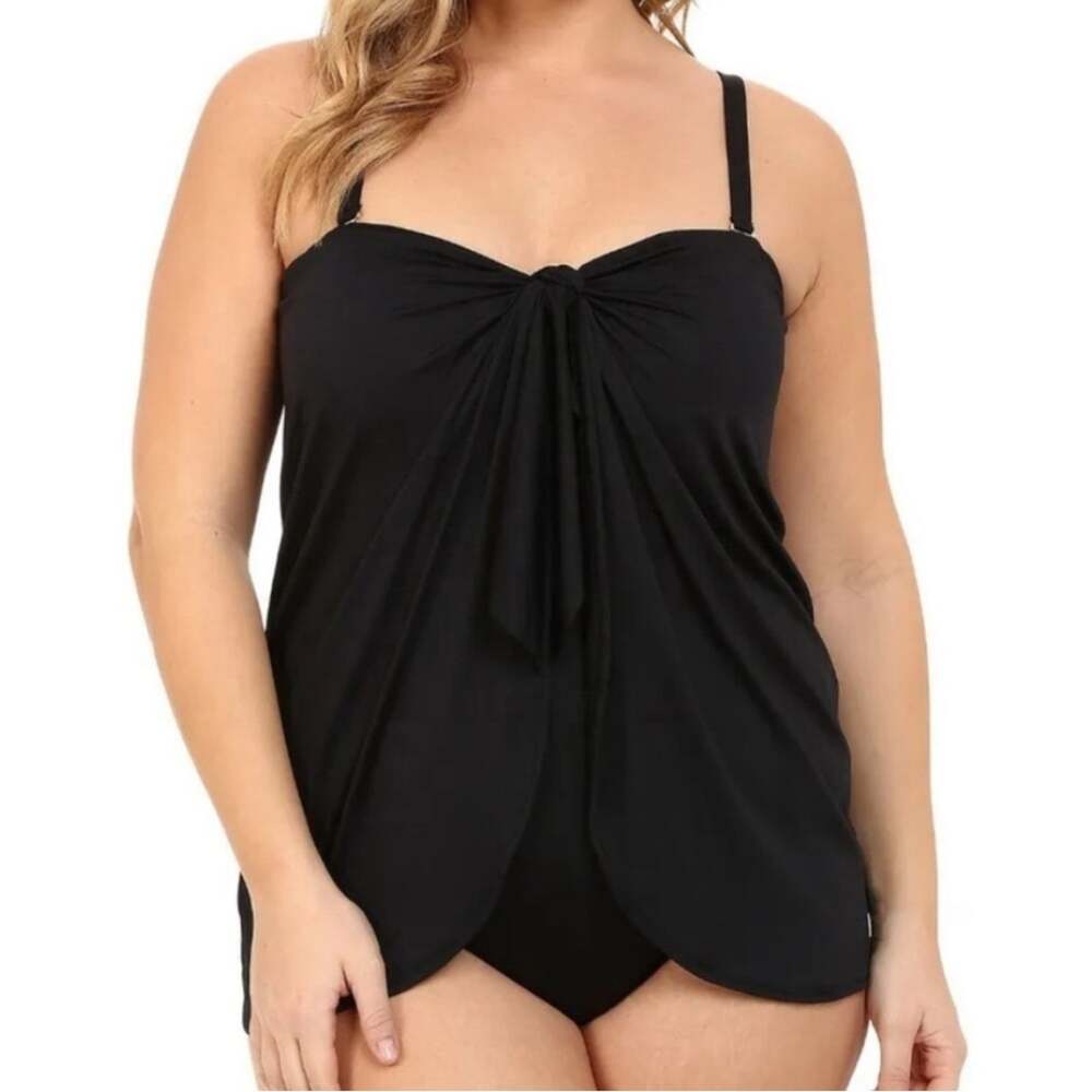LAUREN RALPH LAUREN BLACK BANDEAU FLYAWAY SWIMDRESS ONE-PIECE SWIMSUIT SIZE 18W